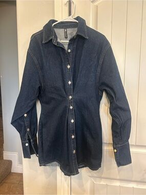 Zara Dark Indigo Denim Shirt Dress